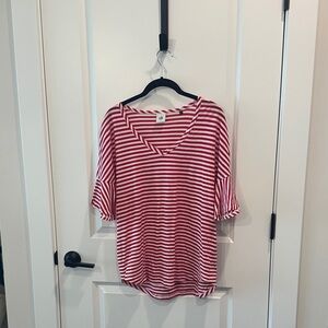 CAbi Red and White Striped Blouse